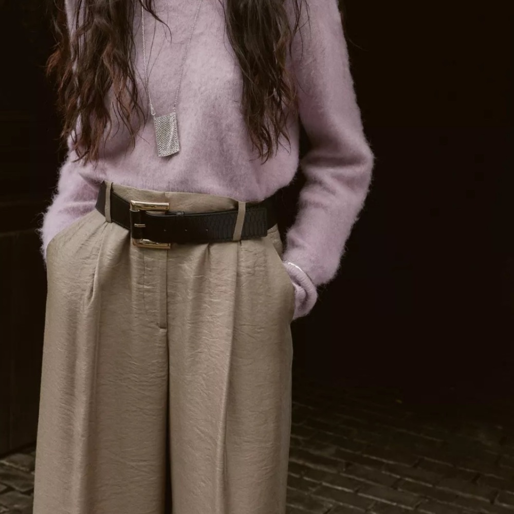 BELTED SATIN WIDE LEG PANTS - Picture 7 of 12